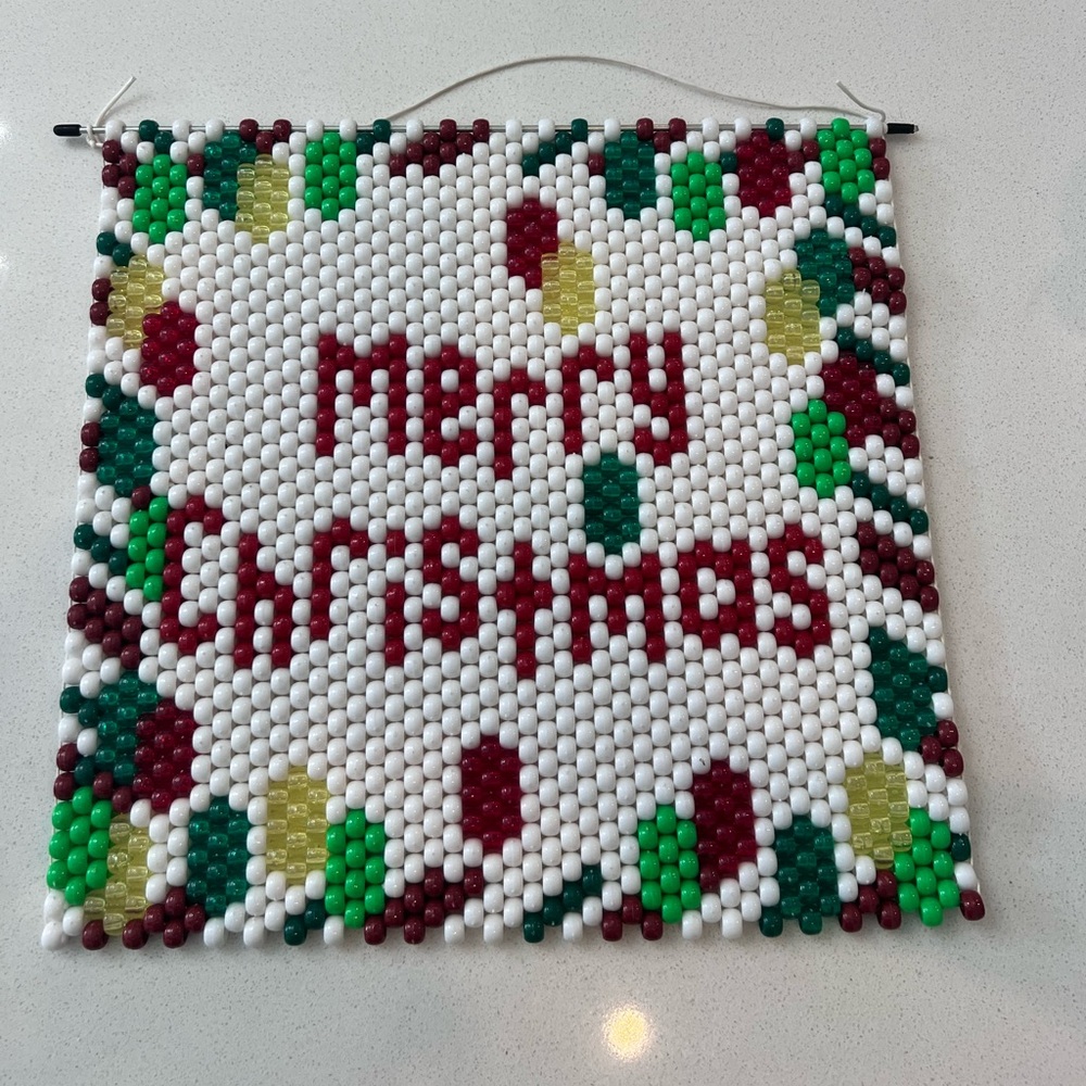 Beaded Merry Christmas Banner Wall Hanging